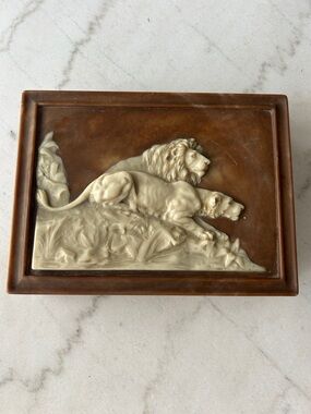 Vintage Dante’s Lion Relief Decorative Jewelry Box - Walnut